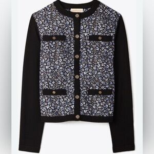 Tory Burch Silk-Front Kendra Cardigan Black/Teapot XS